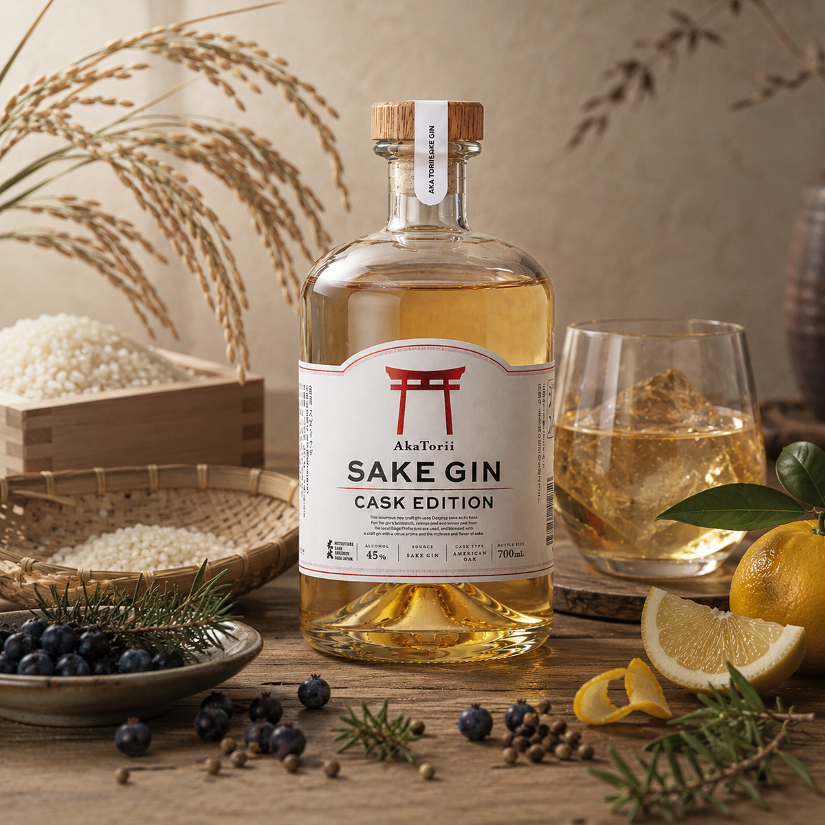 サケジンの原料イメージ。ボトルと日本酒